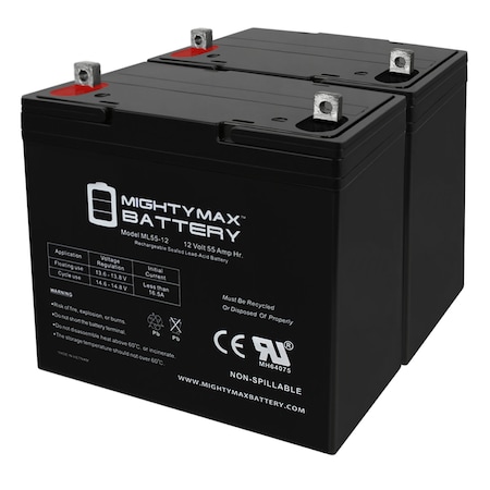 Mighty Max Battery Sealed Lead Acid Battery, 12 V, 55 AH, Nut and Bolt Terminal, SLA, AGM Chemistry ML55-12MP241045